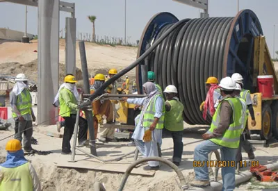 Cable pulling at Span 06 inside green area at Yas Island