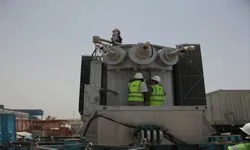 August 16, 2012 - Positioning of 132/11 kV 40MVA Power Transformer coming from Yas Island Site. — TRANSCO(2011) Contract No. N-11777(COMPLETED)