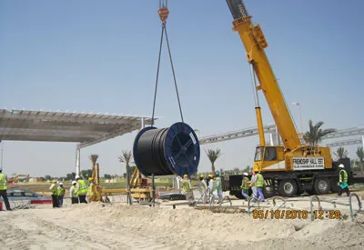 Unloading of 1,200 sq mm 132kV power cable on cable jack for pulling