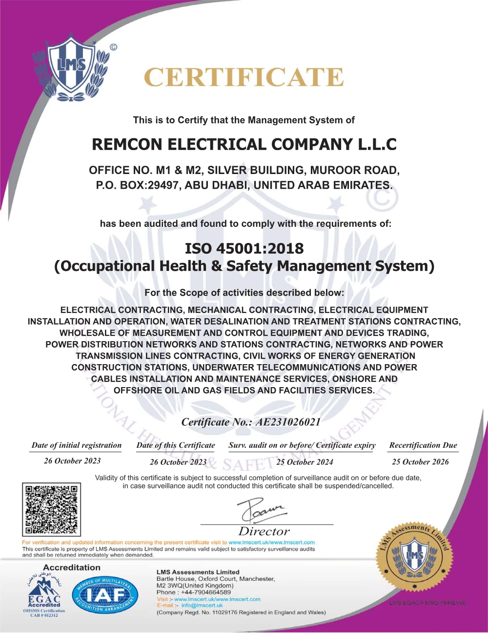 ISO 45001 — Occupational Health & Safety Management System