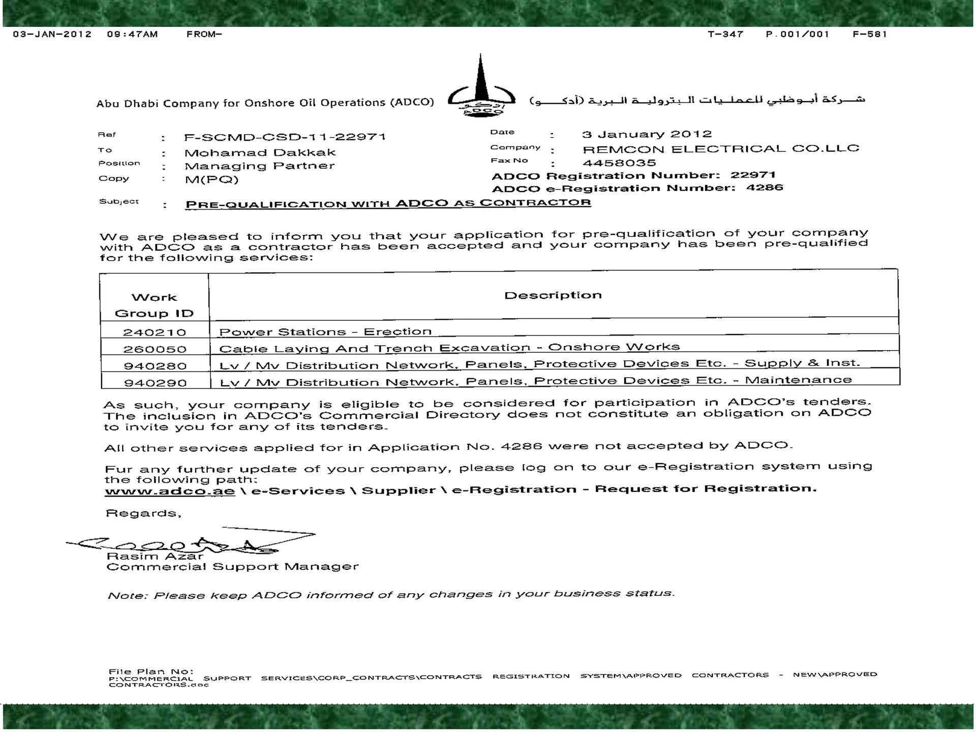 Approval from Utilities