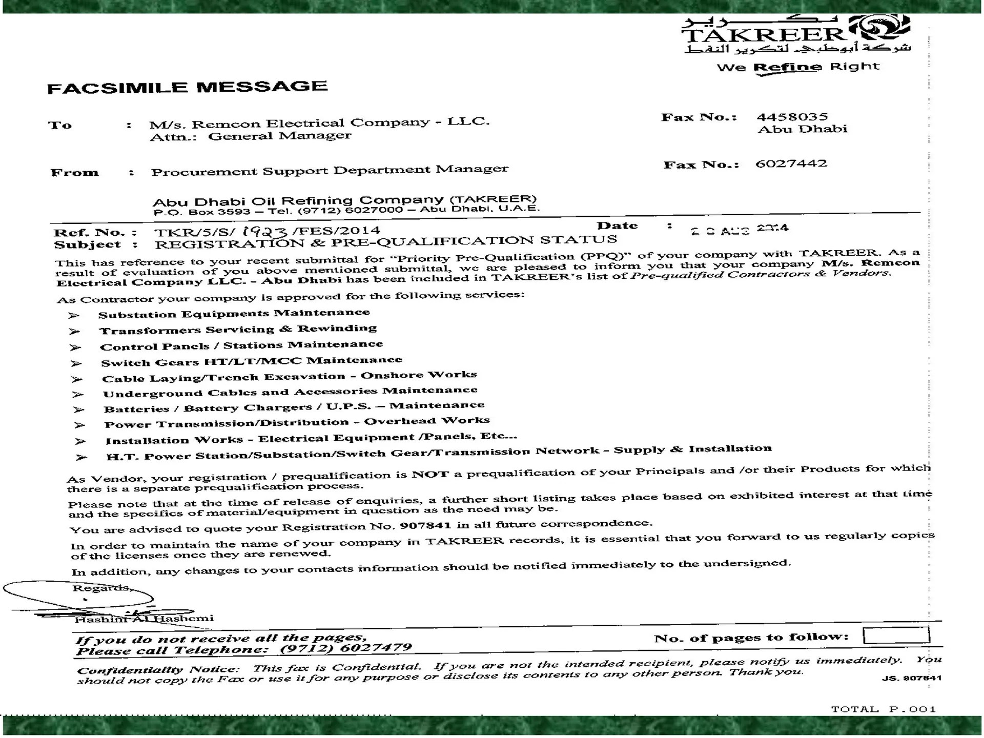 Approval from Utilities
